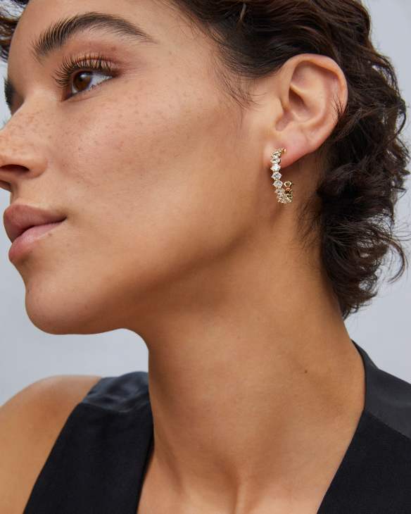 Cailin Gold Crystal Hoop Earrings in White Crystal